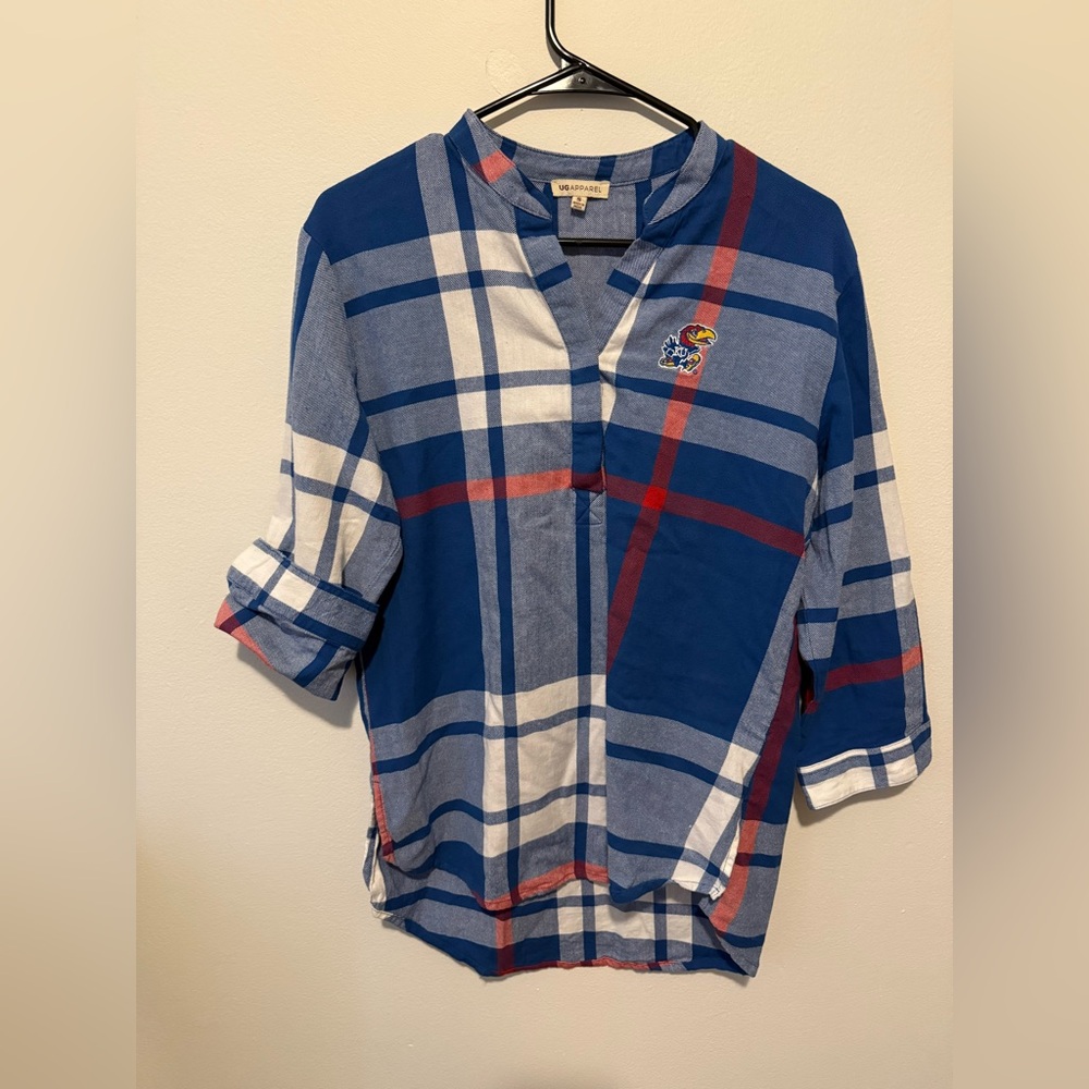 University of Kansas Jayhawks Women’s Plaid Long Sleeve Shirt Size Small